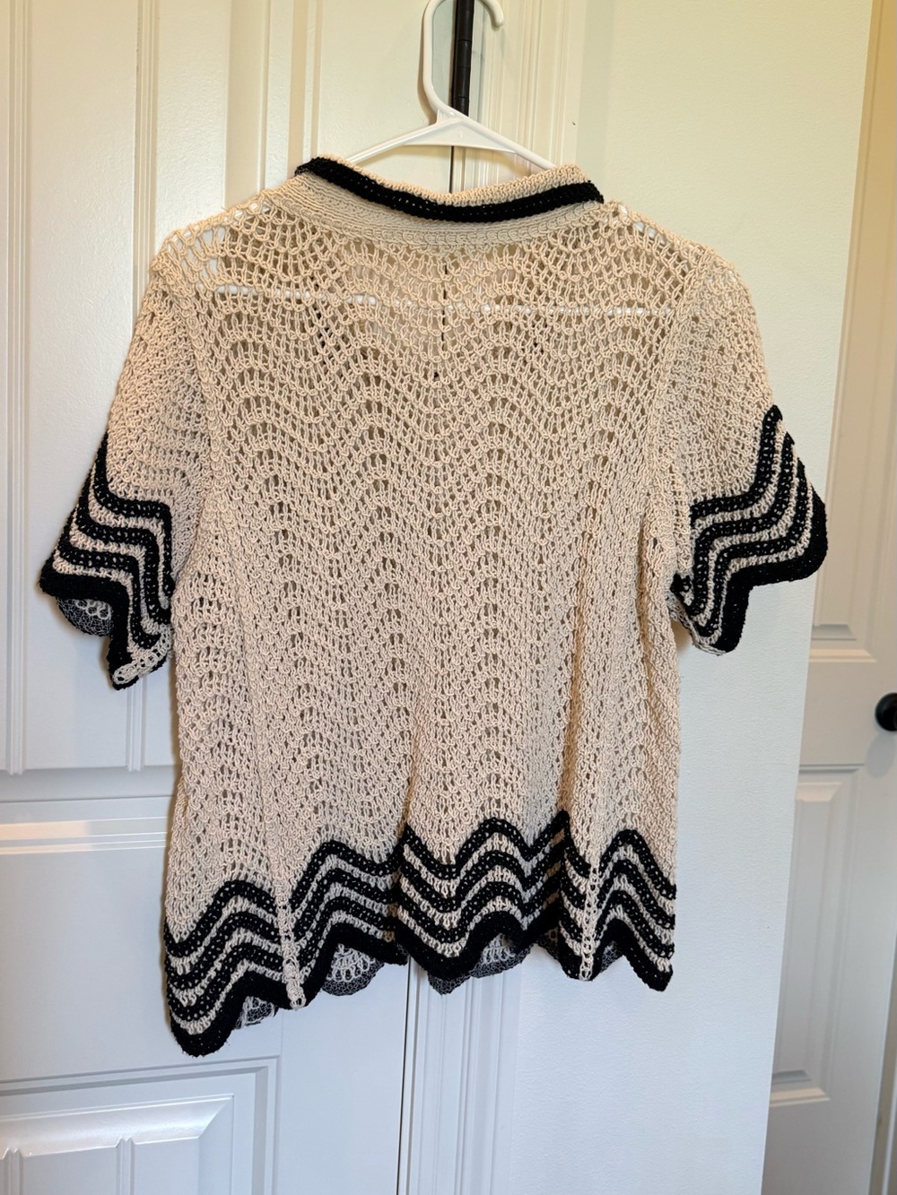Solitaire Cream Knit Polo Crochet Blouse with Black Trim - Picture 4 of 4